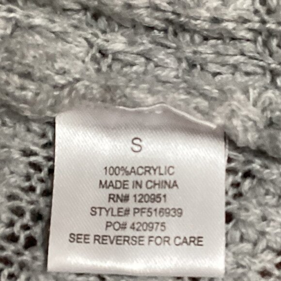PINK ROSE S Gray Open Weave Pocket Cardigan Sweater Braid Accent 173H - Picture 7 of 8